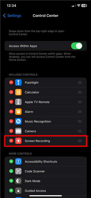 How to add Screen Recording on iPhone