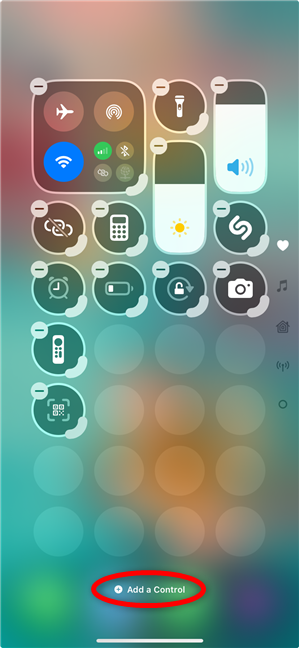 Tap Add a Control to add the screen record icon to an iPhone