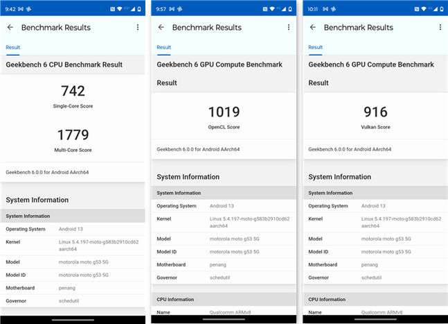 Benchmark results in Geekbench 6