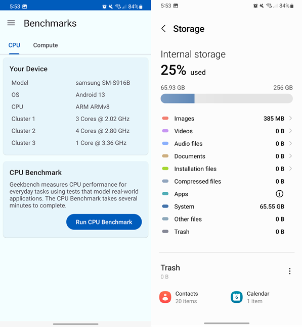 Details about the internal storage of the Samsung Galaxy S23+