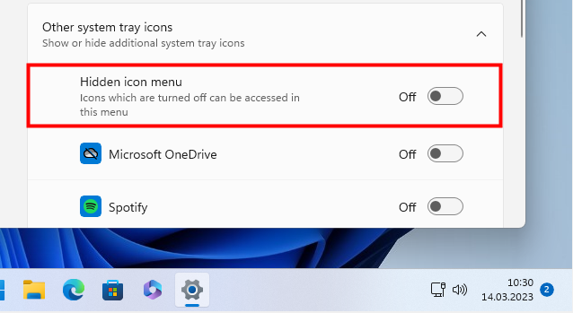 Enable or disable the hidden icon menu in Windows 11