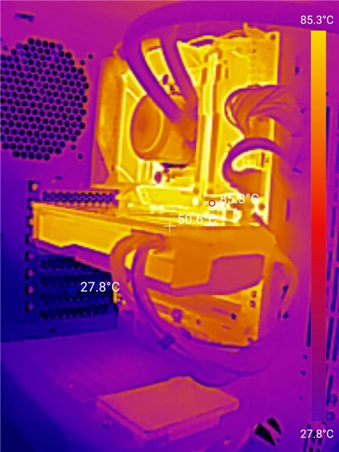 Infrared view of a running desktop computer