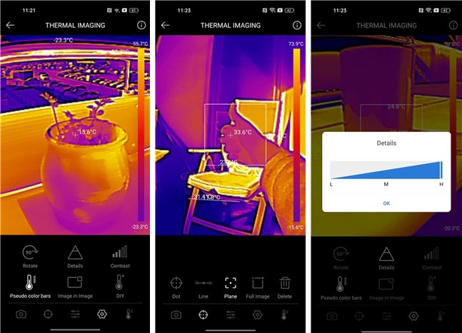 Adjusting the settings for thermal imaging