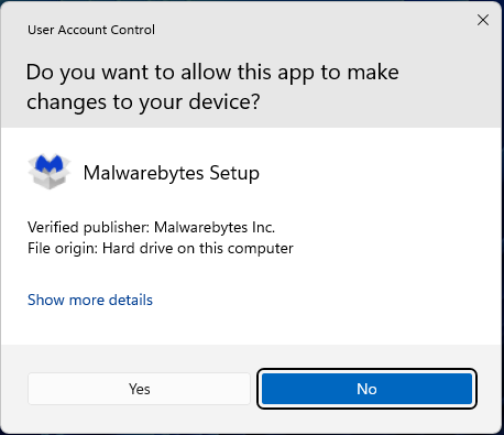 A User Account Control (UAC) prompt in Windows 11