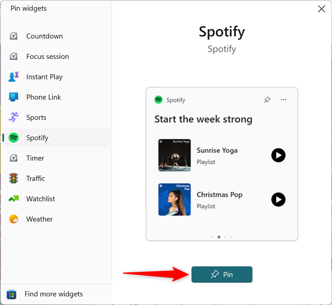 Pin the Spotify widget to Windows 11
