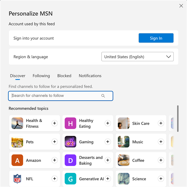 Personalize MSN