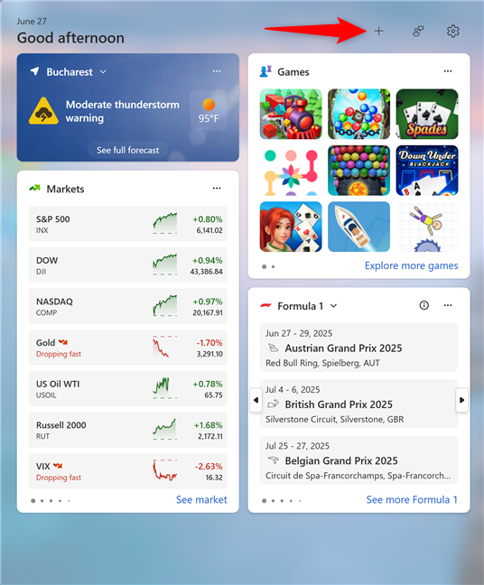 The Add widgets button in the top-right corner