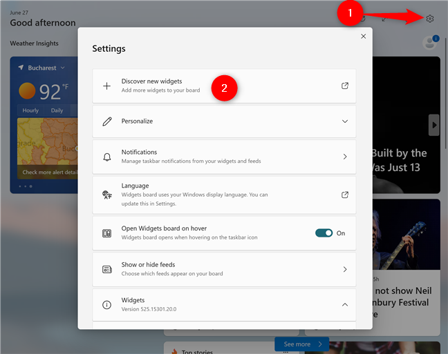 Access Settings > Discover new widgets