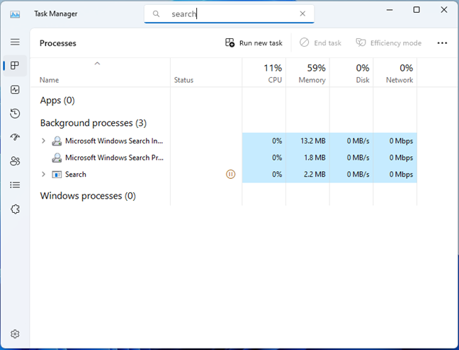 Task Manager now includes a Search box