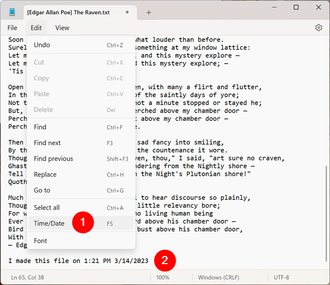 Insert time and date in a Notepad text file