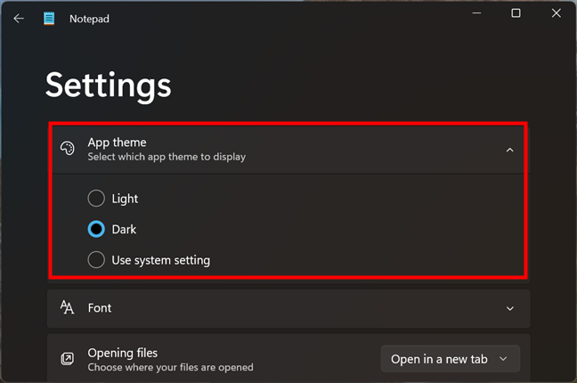 How to turn Dark Mode on for Notepad in Windows 11