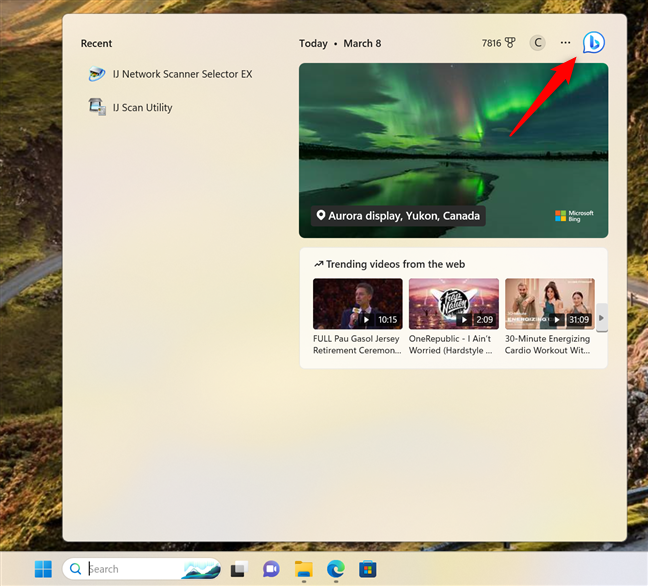 The Bing Chat button in Windows 11's Search