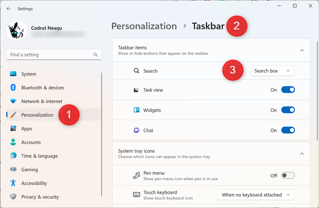 Choosing how to show Search on Windows 11's taskbar