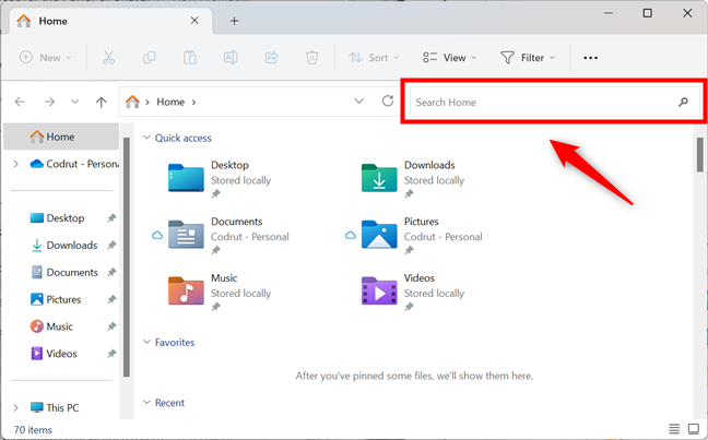 The Windows Search input field in File Explorer