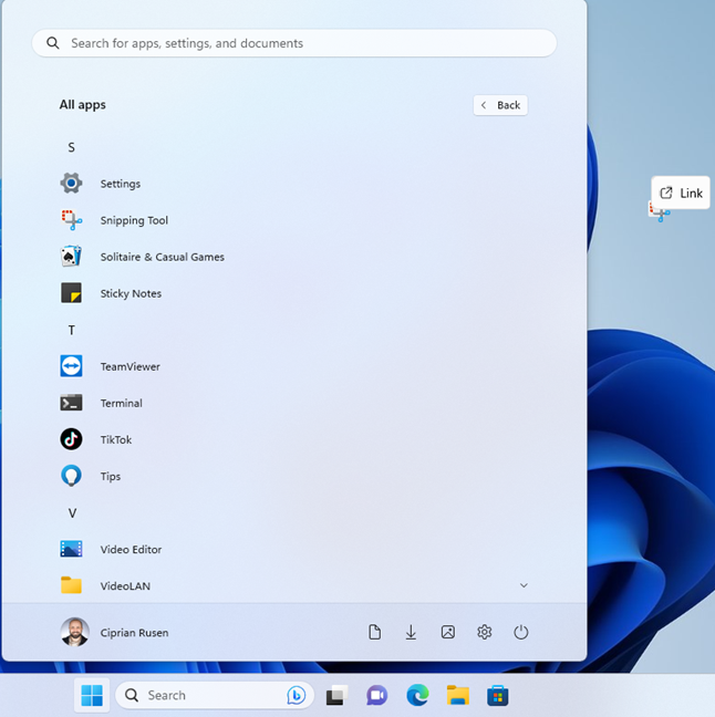 Drag Snipping Tool from Start Menu to the desktop