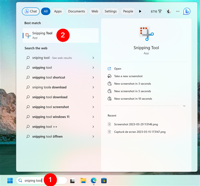How to open the Snipping Tool in Windows 11 using Search