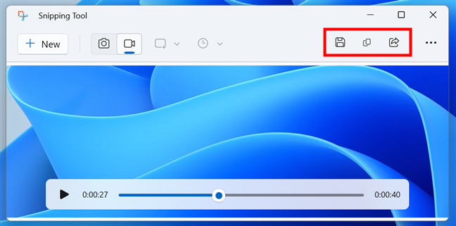 Options to save, copy, and share a screen recording