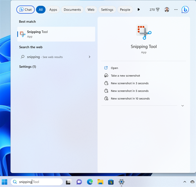 Search for Snipping Tool in Windows 11