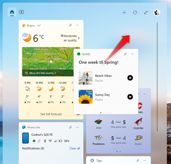 To rearrange widgets, drag and drop them in the panel