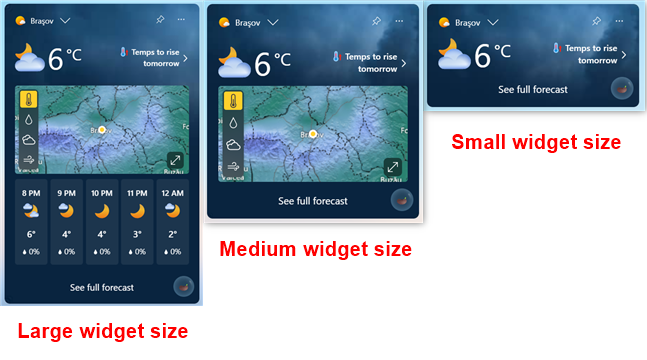 Available sizes for widgets in Windows 11