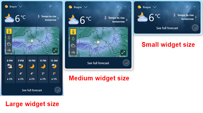 Available sizes for widgets in Windows 11