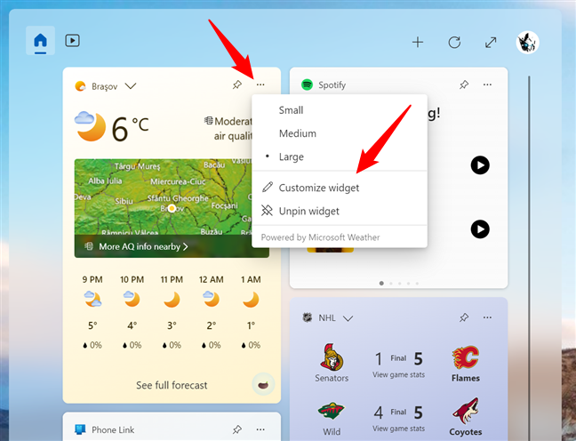 How to customize a widget in Windows 11