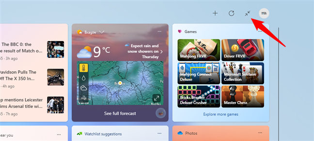 Change the Windows 11 Widgets from full-screen mode to half-view