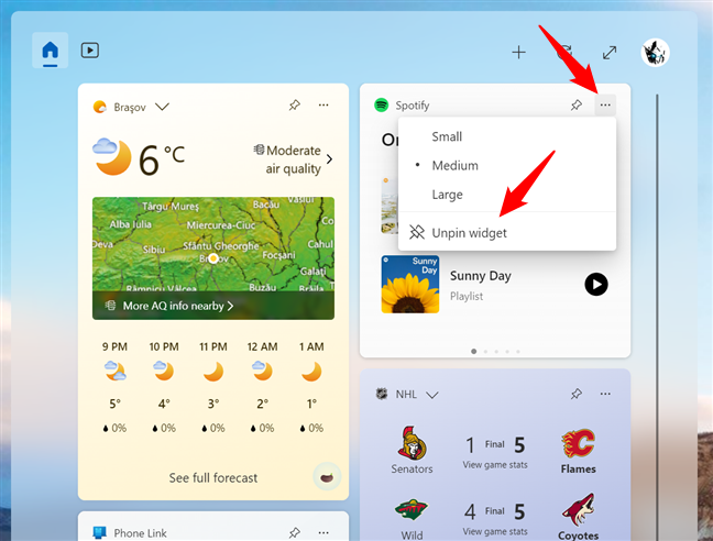 How to unpin a widget in Windows 11