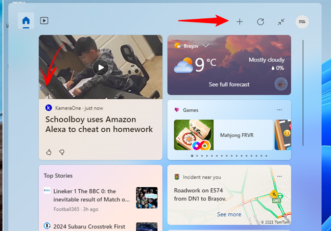 The plus button allows you to add new widgets