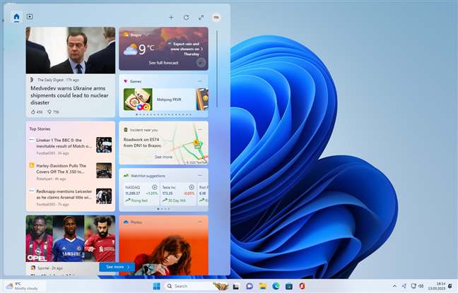The Windows 11 Widgets panel default look