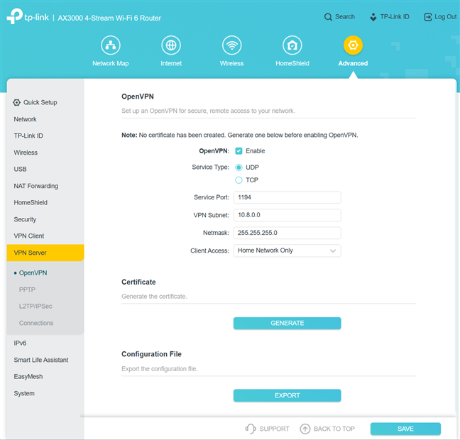 TP-Link Archer AX55 works with several VPN protocols