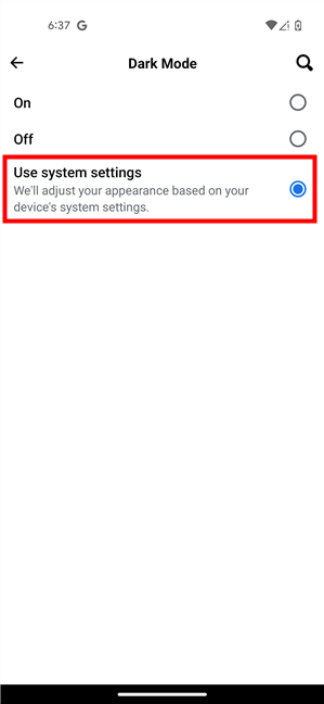 How to configure Dark Mode to use Android's settings
