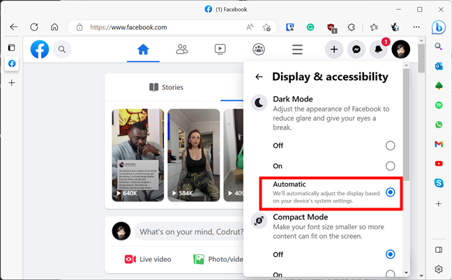 How to set Facebook's Dark Mode to Automatic