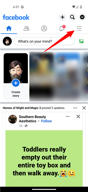The hamburger Menu button in Facebook for Android
