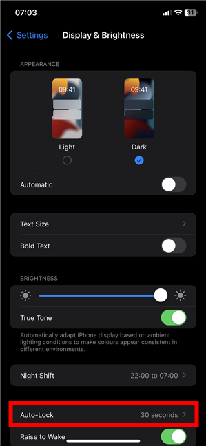Tap on Auto-Lock to adjust the iPhone screen timeout