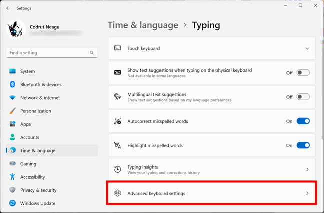 Access Advanced keyboard settings