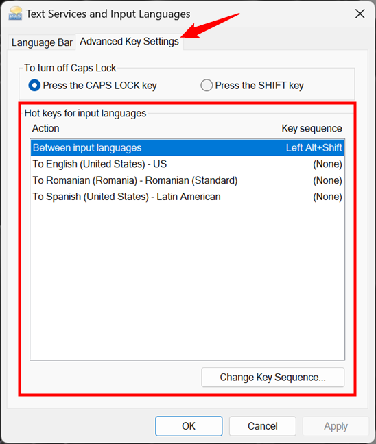 Hot keys for input languages