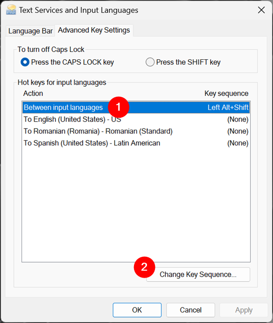 How to change the keyboard language shortcut