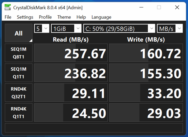 Storage benchmark results