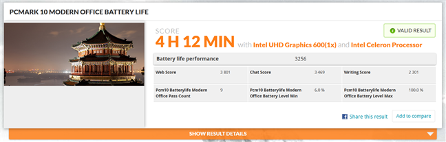 Battery life benchmark results