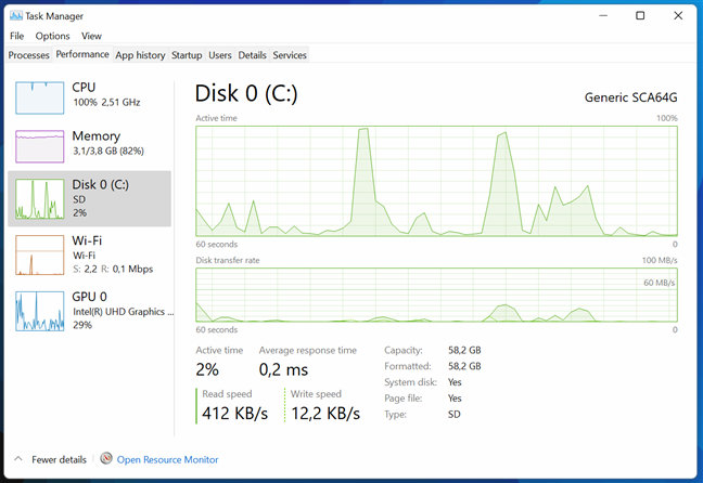 The storage is eMMC, which is slow