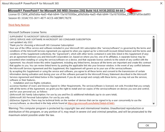 Check the exact version of Microsoft PowerPoint