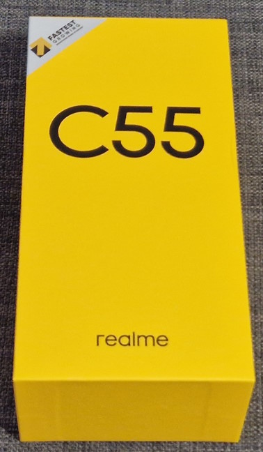 Realme C55 comes in a good looking yellow box