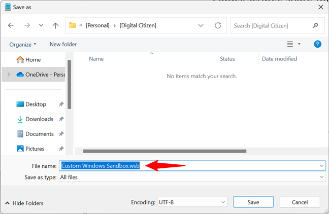 Saving a Windows Sandbox config file (.wsb)