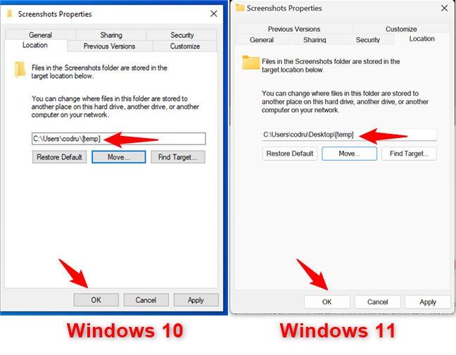 Press OK to change where print screens go in Windows