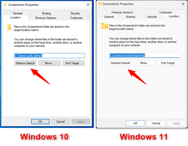 Restore the default location where your print screens go in Windows