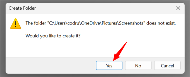 Recreate the default Screenshots folder in Windows to return to the initial location for saving captures