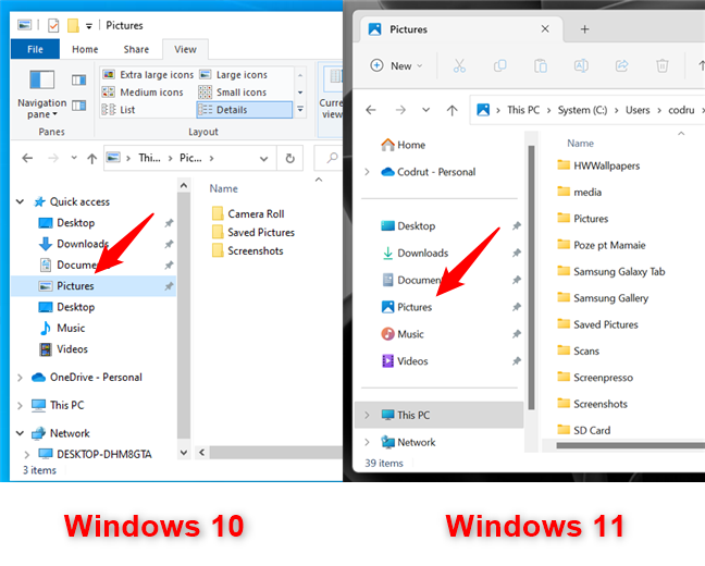 Use File Explorer's navigation panel to find the Screenshots folder