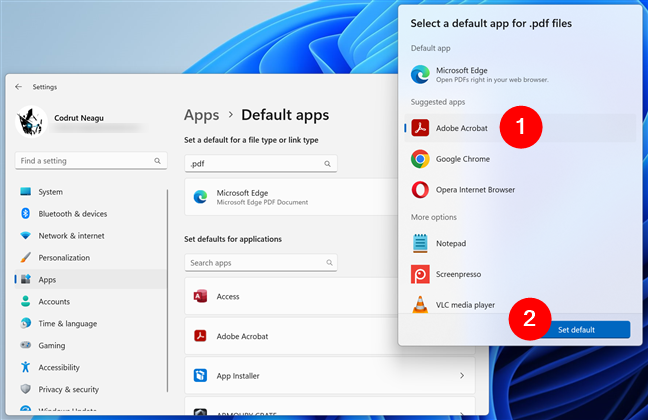 Selecting a new default app