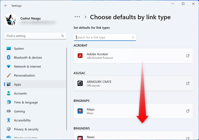 Scroll to find the file type or protocol in the list